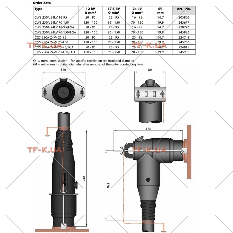 CWS 250A 24kV 16-95 M/EGA Кабельний адаптер (для бушингів типу А) - Зображення 3