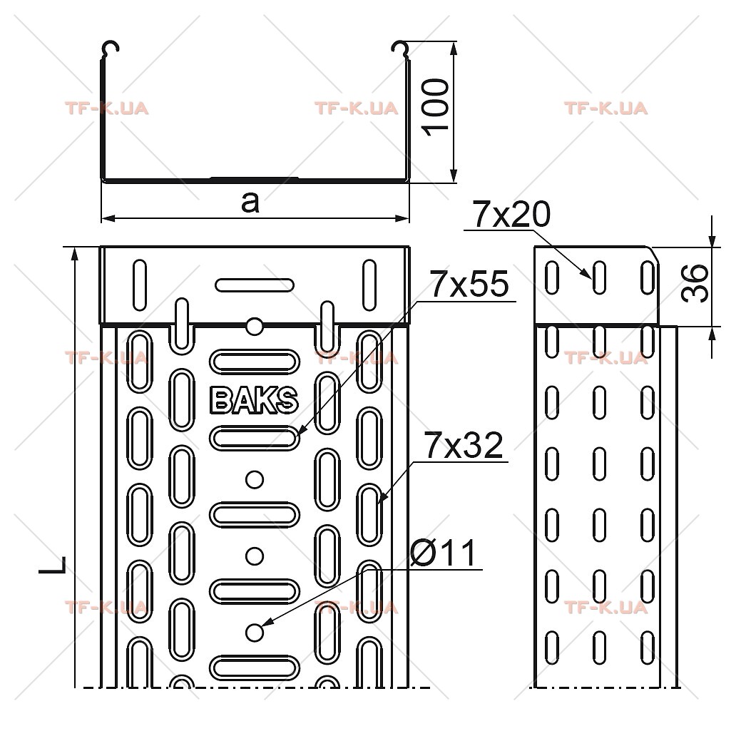 Лоток перфорований 500x100 -1,2мм (KGD500H100/3) - Зображення 2