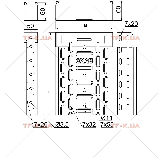 Лоток перфорований 150x60 -1мм (KGJ/KGOJ150H60/3) - Зображення 2