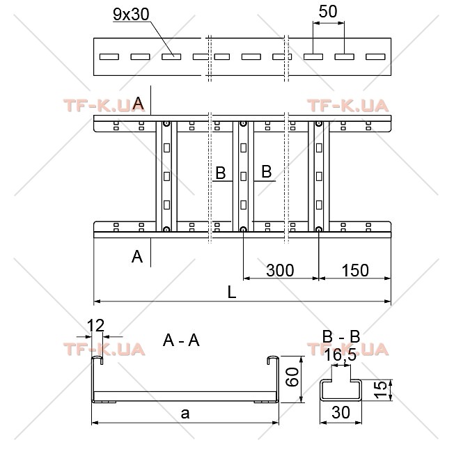 Кабельрост 100x60 -1,2мм (DUD100H60/6N) - Зображення 2