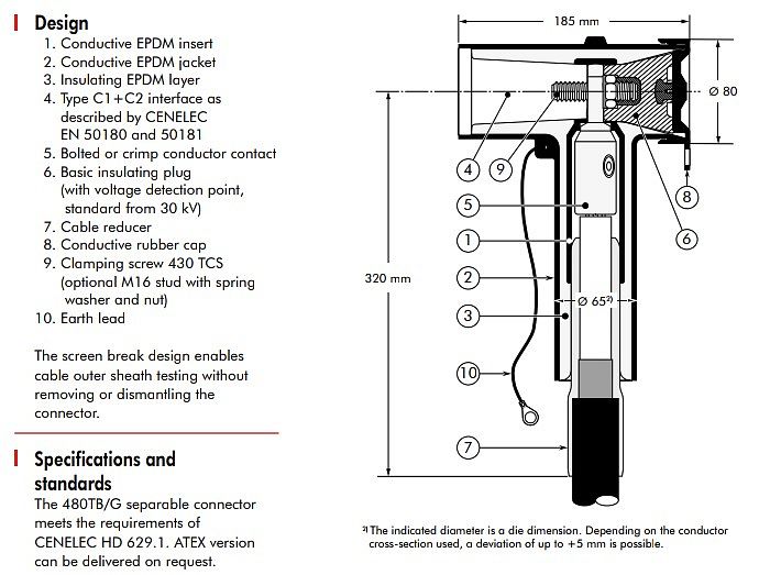 Кабельний адаптер T-подібний (для бушингів типу C) EUROMOLD P480TB/G 630A 42kV 120-240 - Зображення 2