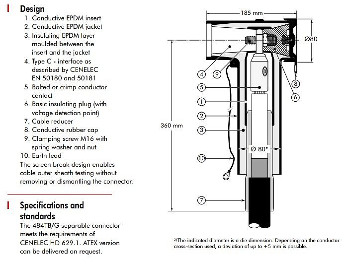 Кабельний адаптер T-подібний (для бушингів типу C) EUROMOLD P484TB/G 630A 42kV 500-630 - Зображення 2